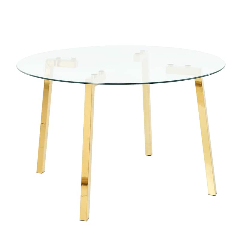 7-Piece Compact Round Dining Table Set, 47.2" Glass Table with 6 Faux Leather Chairs, Modern Dining Table and Chair Set for 6