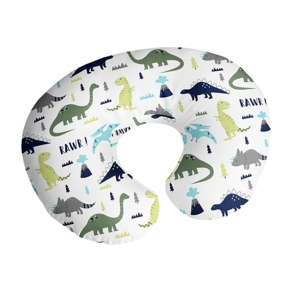 slide 2 of 6, Sweet Jojo Designs Mod Dino Nursing Breastfeeding Pillow Cover Case (Pillow Not Included) Blue Green Grey Modern Dinosaur