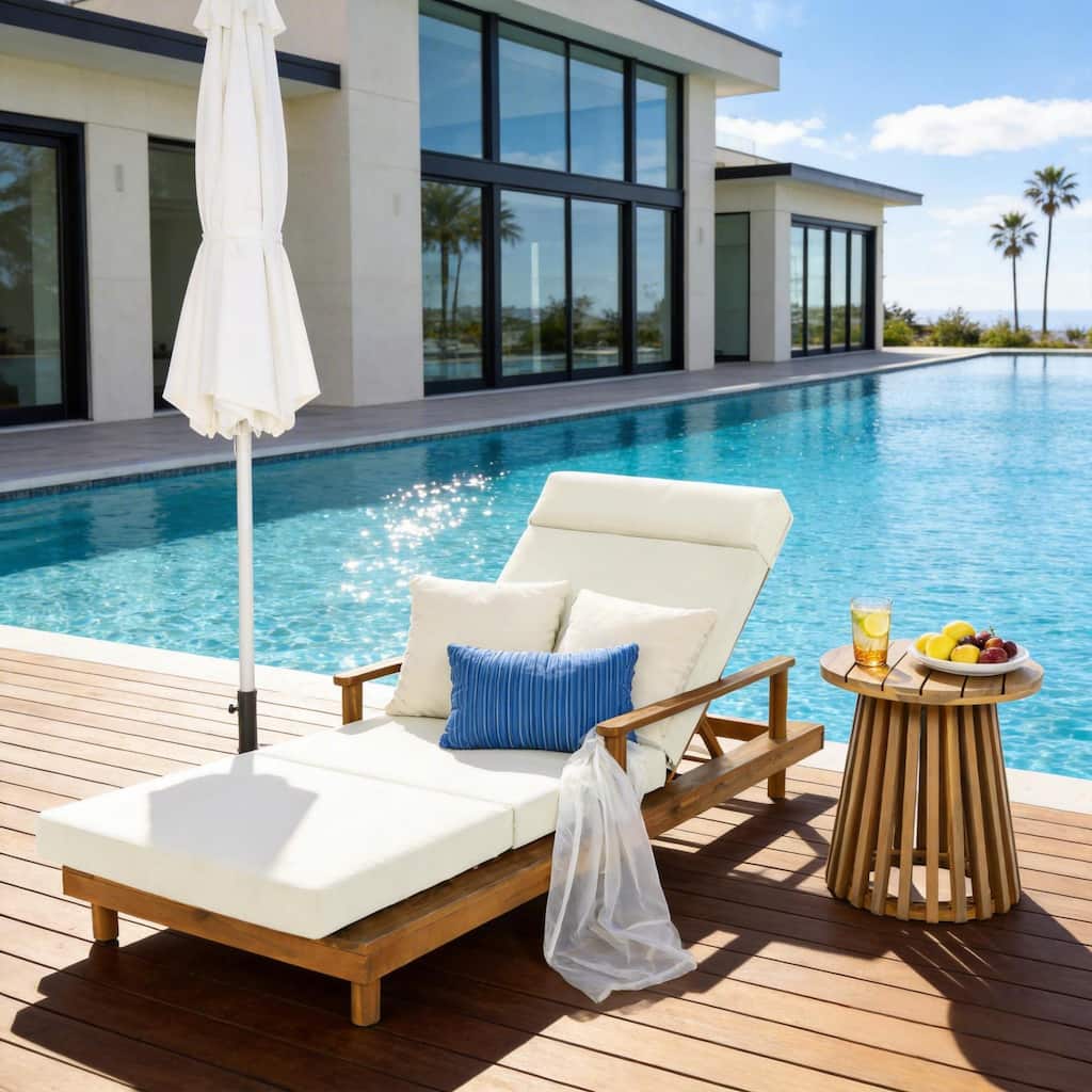 Christopher Knight Home - Modern Indoor/Outdoor Acacia Wood 4-Fold Adjustable Chaise Lounge with Water-Resistant Cushion