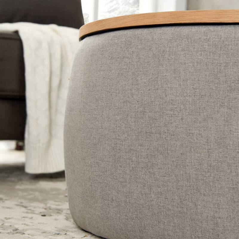 Roomfitters Round Storage Ottoman with Removable Lid, 2-in-1 Design Serves as End Table or Footrest, Modern Living Room