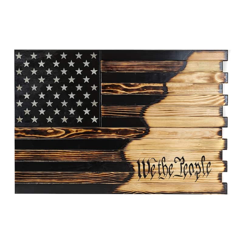 Large American Hybrid Flag Burnished with We The People Logo Wall Hanging Gun Concealment with Two Secret Compartments