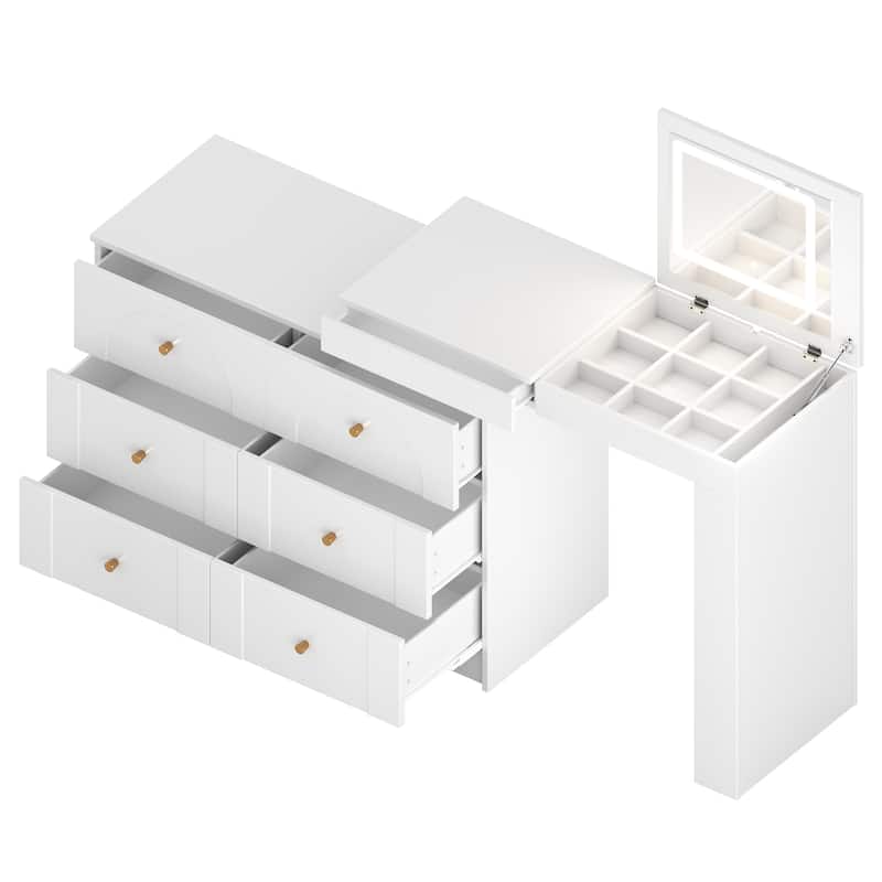 Vanity Desk with Mirror and Lights, Makeup Vanity Table with Flip-Top Tabletop