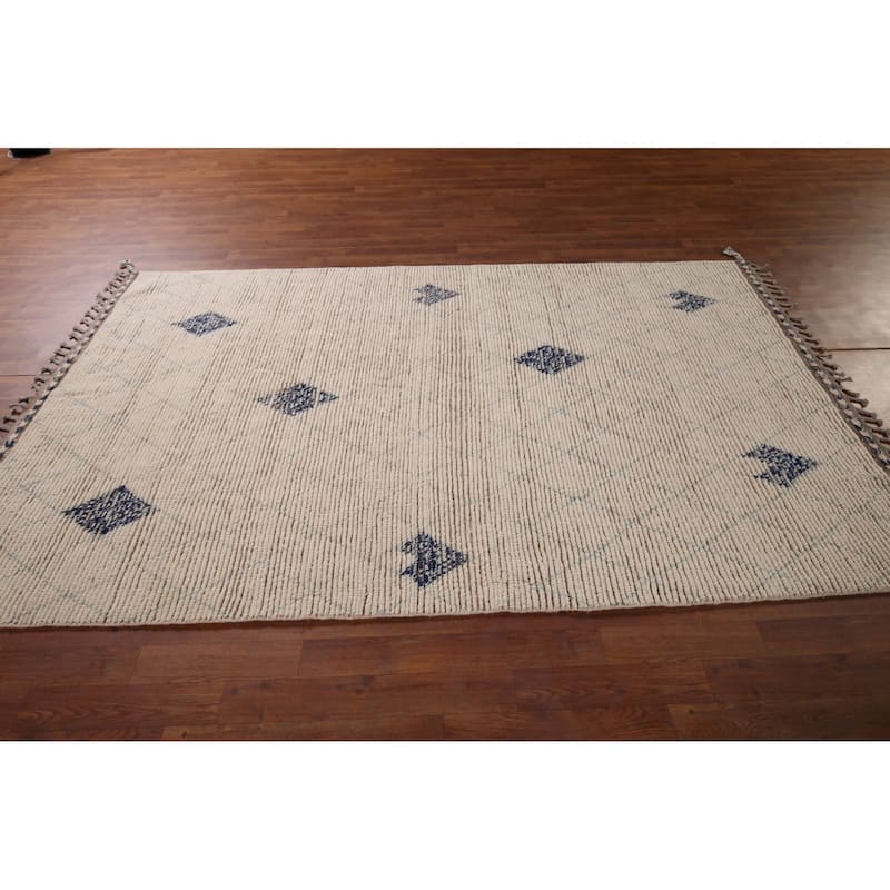 All-Over Trellis Moroccan Oriental Area Rug Hand-Knotted Wool Carpet - 5'0"x 8'5"