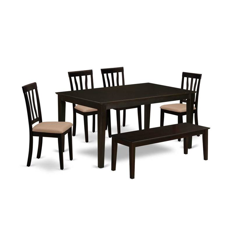 HomeStock 6-Piece Rectangle Cappuccino Finish Solid Wood Top Dining Table with 1 Bench, 4 Chairs