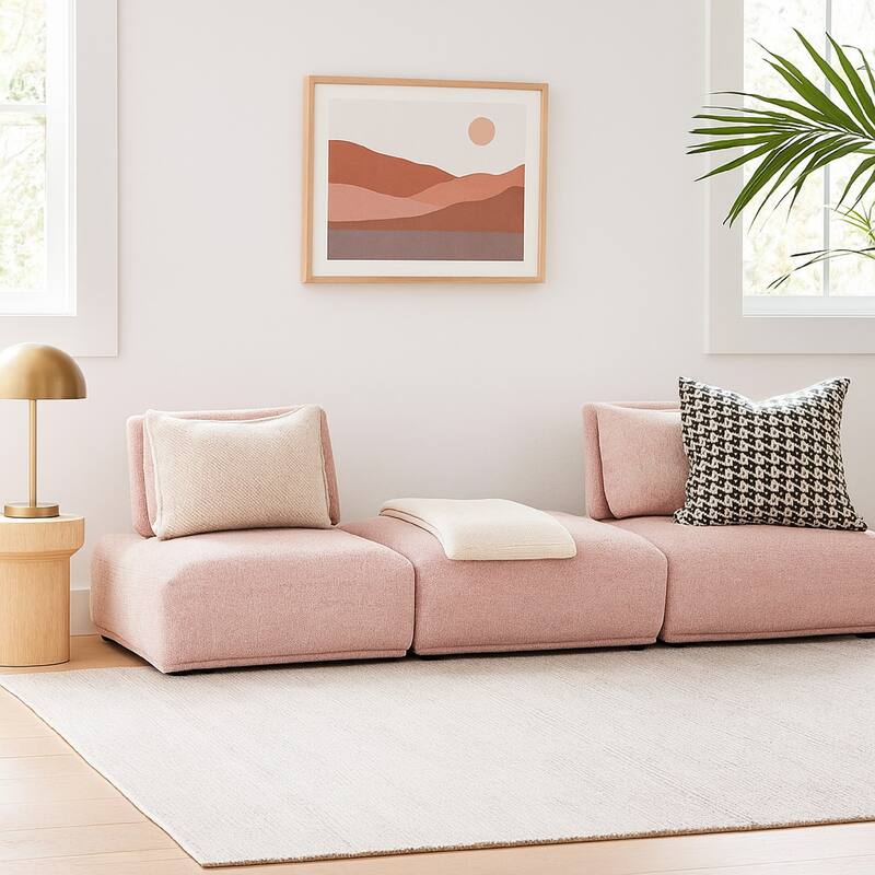 Stavan Modular 2 Seat Sofa, Ottoman, Pink Boucle, Adjustable Backs