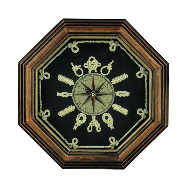 Wood Frame Nautical Knotboard Compass Rose Wall Clock - 11.5 X 11.5 X 1.13 inches