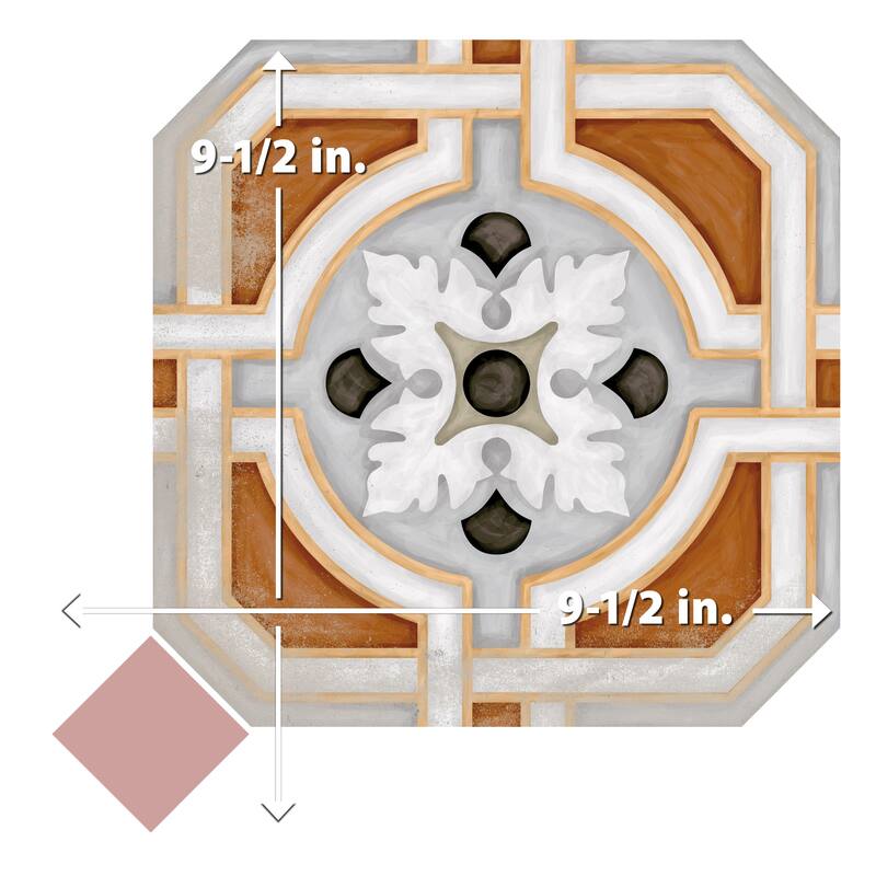 Merola Tile Vaudeville Octagon Deco Zimer with Taco Pink 7-7/8" x 7-7/8" Porcelain Floor and Wall Tile