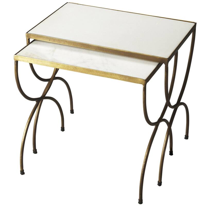 Handmade Butler Bacchus Marble & Iron Nesting Tables (India) - Gold - Marble