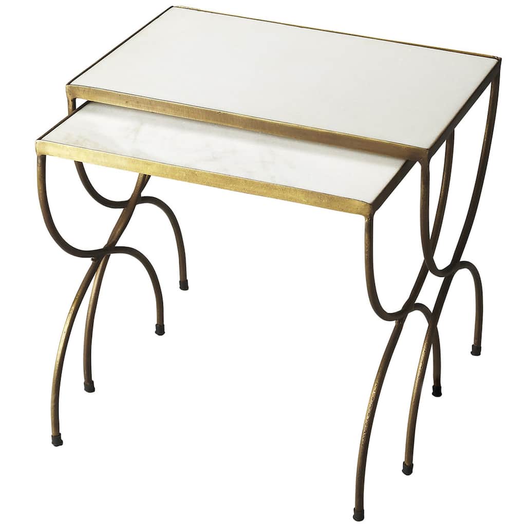 Handmade Butler Bacchus Marble & Iron Nesting Tables (India)