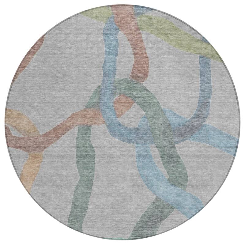 Machine Washable Indoor/ Outdoor Abstract Links Chantille Rug