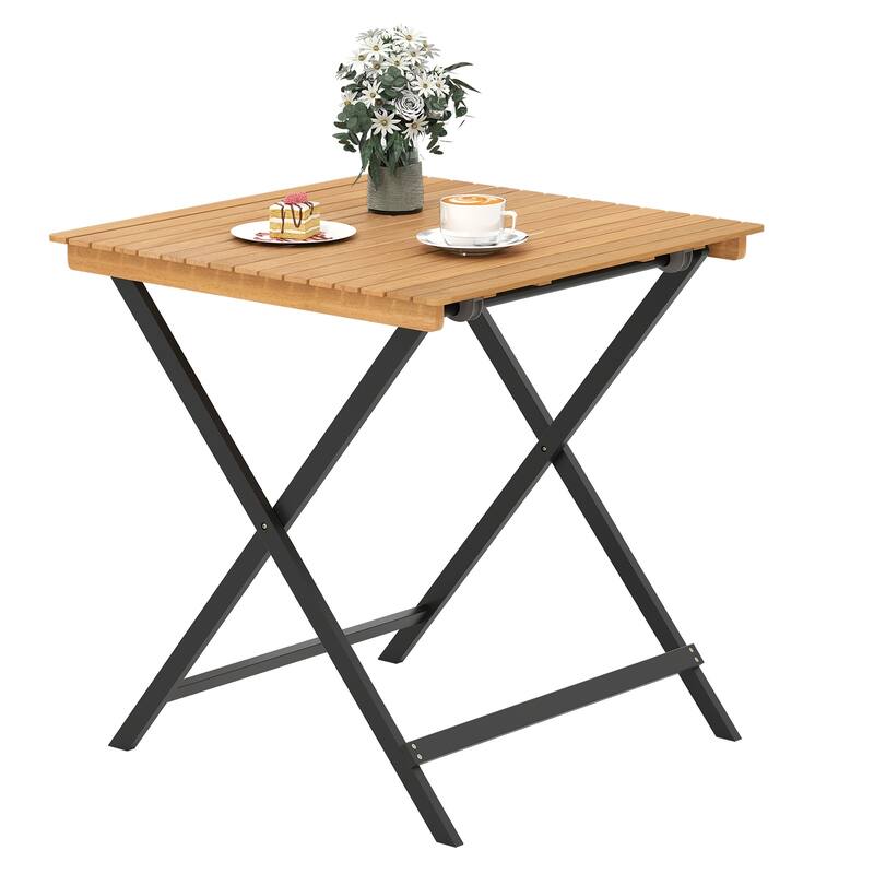 Gymax 28'' Patio Folding Table w/ Slatted Tabletop Portable Bistro - Brown