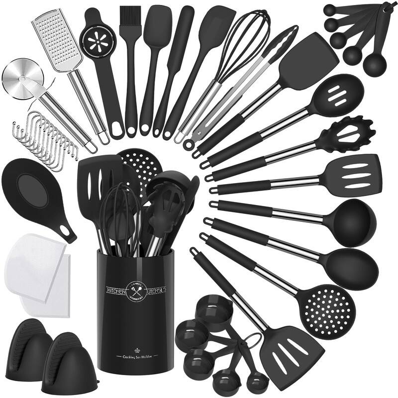 Silicone Kitchen Cooking Utensils Set-Umite Chef 43 pcs Heat Resistant Kitchen Utensils - Black