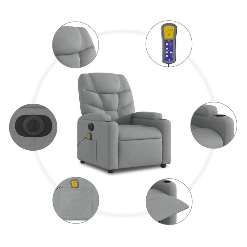 vidaXL Stand up Massage Recliner Chair Light Gray Fabric