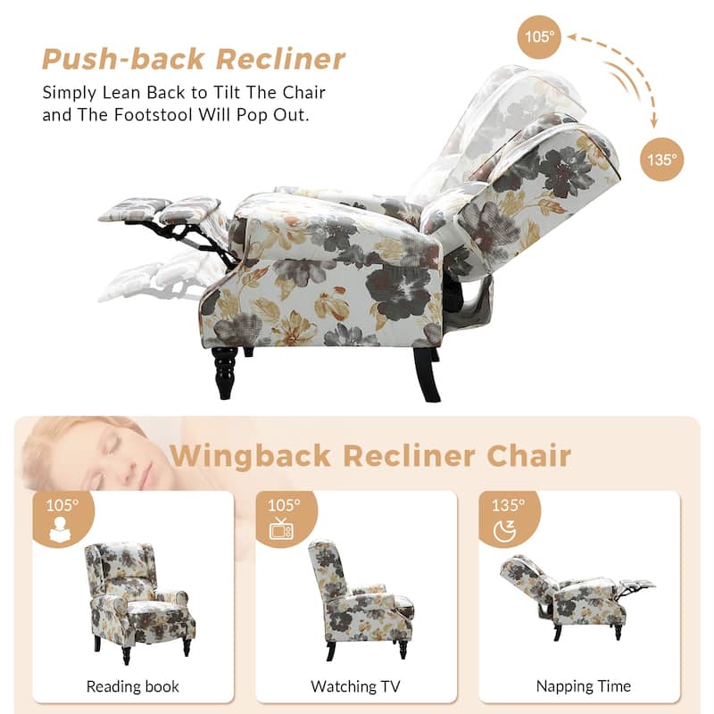 Olympus Upholstered Classic Manual Wingback Recliner with Solid Wood Legs Set of 2 by HULALA HOME
