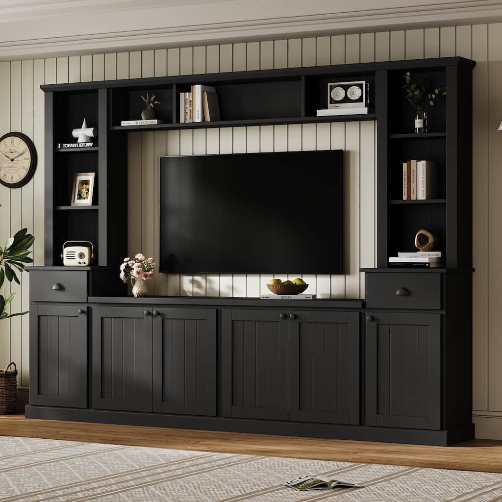 Entertainment Wall Unit Set with Bridge for TVs Up to 75", Ample Storage Space TV Stand with Adjustable Shelves, Media Console