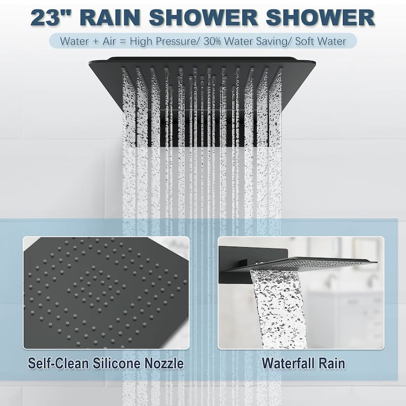 GIVINGTREE Luxury 4 Spray Patterns Thermostatic 23" Wall Mounted Rainfall Dual Shower Head With 3 Spray Heads（valve Included)