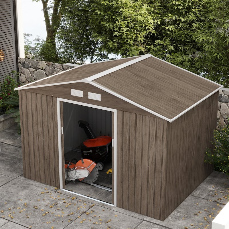 Outsunny 9' x 6' Outdoor Storage Shed, Garden Tool House with Foundation, 4 Vents and 2 Easy Sliding Doors