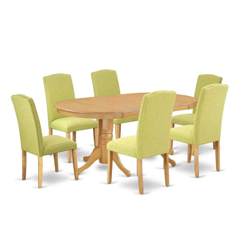 Dining Room Set 7Pc Table & Chairs - Modern Linen Fabric Dining Set with Butterfly Leaf