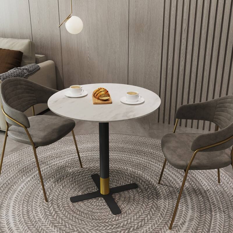 Vail Round Dining Table 27 in. Sintered Stone Tabletop in Black Stainless Steel Cross X-Shape Pedestal Base