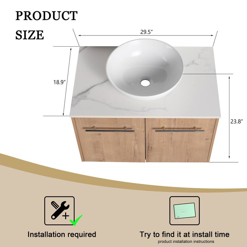 ARTCHIRLY 24"/30" Bathroom Vanity with Sink, Floating Bathroom Vanity with 2 Soft Close Doors
