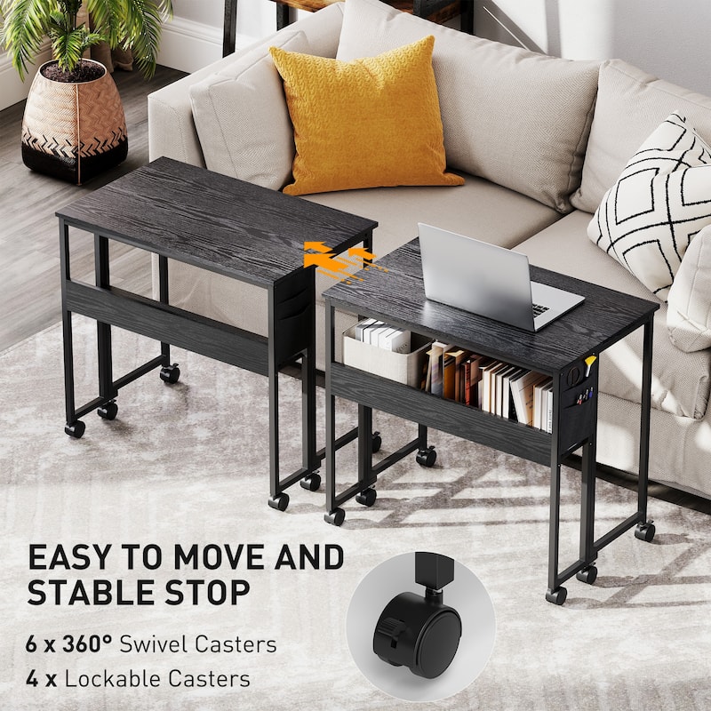 Mobile Foldable Desk with Storage Shelf and Drop-Leaf Design for Narrow Spaces and Home or Office