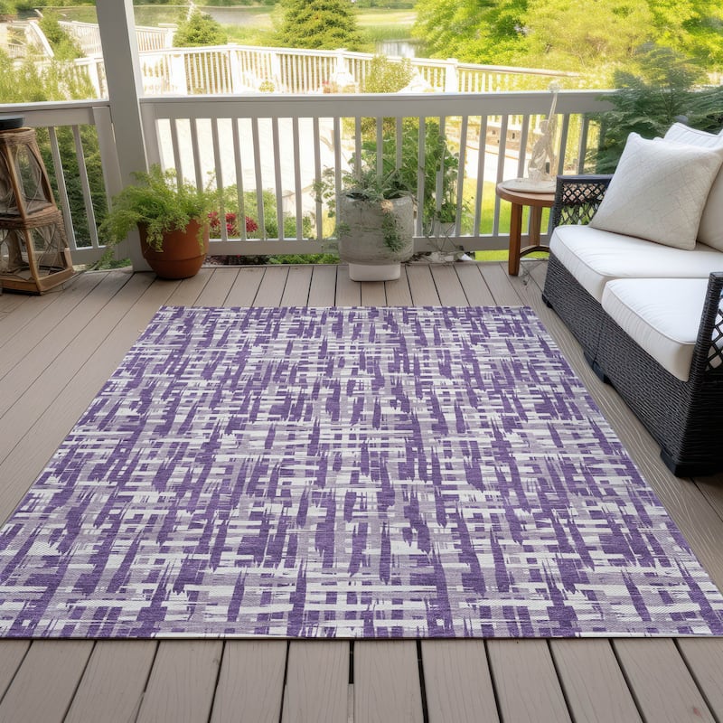Machine Washable Indoor/ Outdoor Modern Crosshatch Chantille Rug