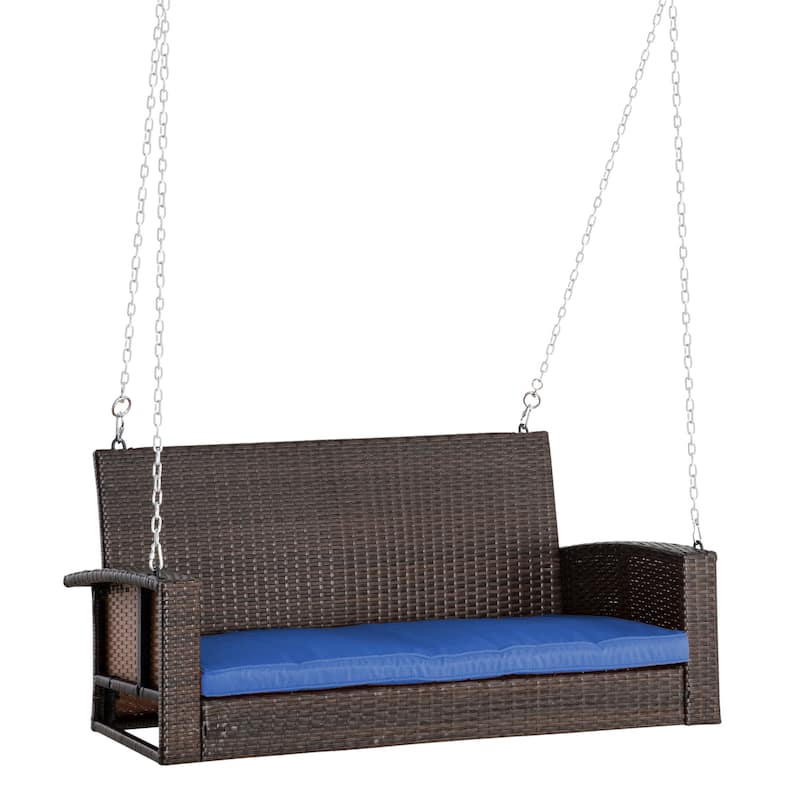 Outdoor Two-Person Swing Chair, Durable Handwoven Wicker Bench with Adjustable Hanging Chains Hanging Swing Bench