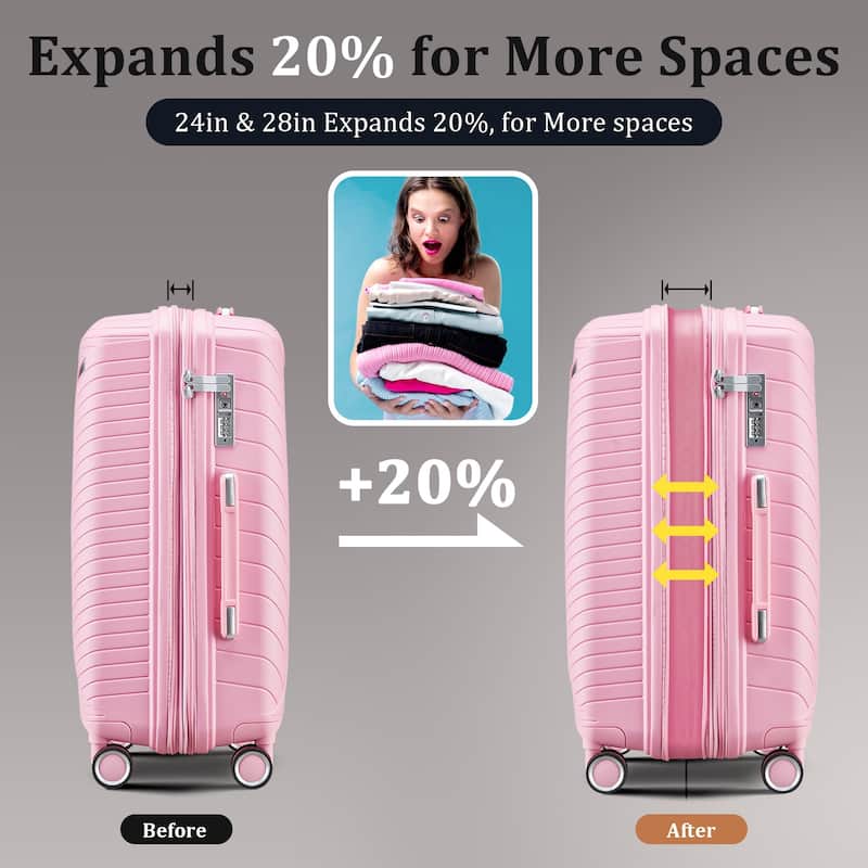 14/20/24/28 4-Piece Modern Expandable Lightweight Luggage Sets with Zipper Pocket and TSA Lock for Boarding Travel