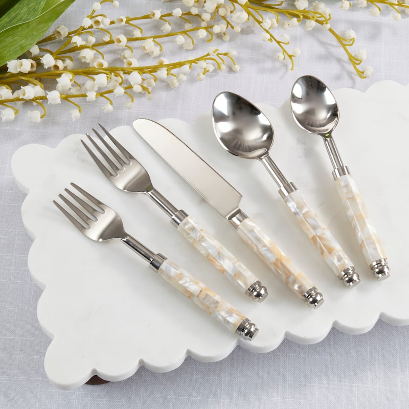 Mother-of-Pearl 5-Piece Flatware Set - Stainless Steel Cutlery with Shell Handles for Dining, Entertaining & Gifting