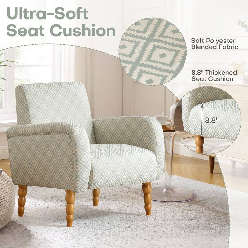 Fabric Armchair Accent Chair with Arms & Wood Legs