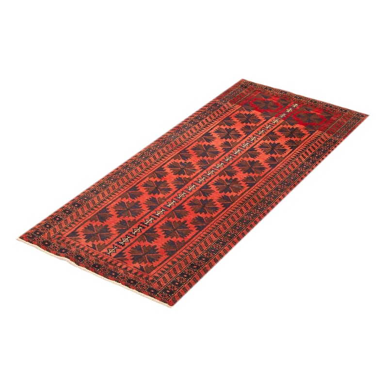 ECARPETGALLERY Hand-knotted Baluch Red Wool Rug - 2'11 x 6'1
