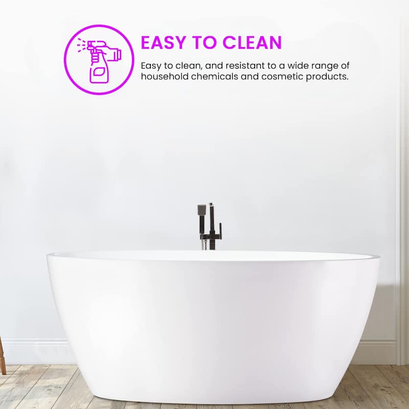 Vanity Art 58.5" X 32.3" White Acrylic Freestanding Bathtub