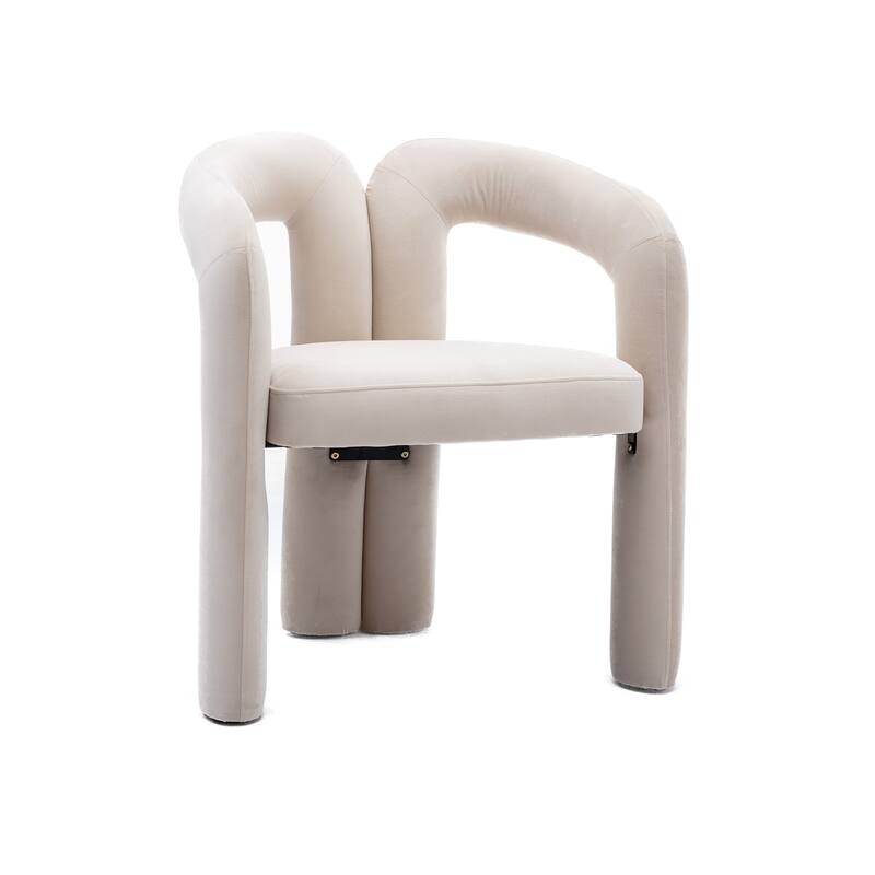 Set of 2 Beige Velvet Fabric Upholstered Armchair Dining Chair Barrel Side Chairs Accent Chair for Living Room Bedroom Kitchen
