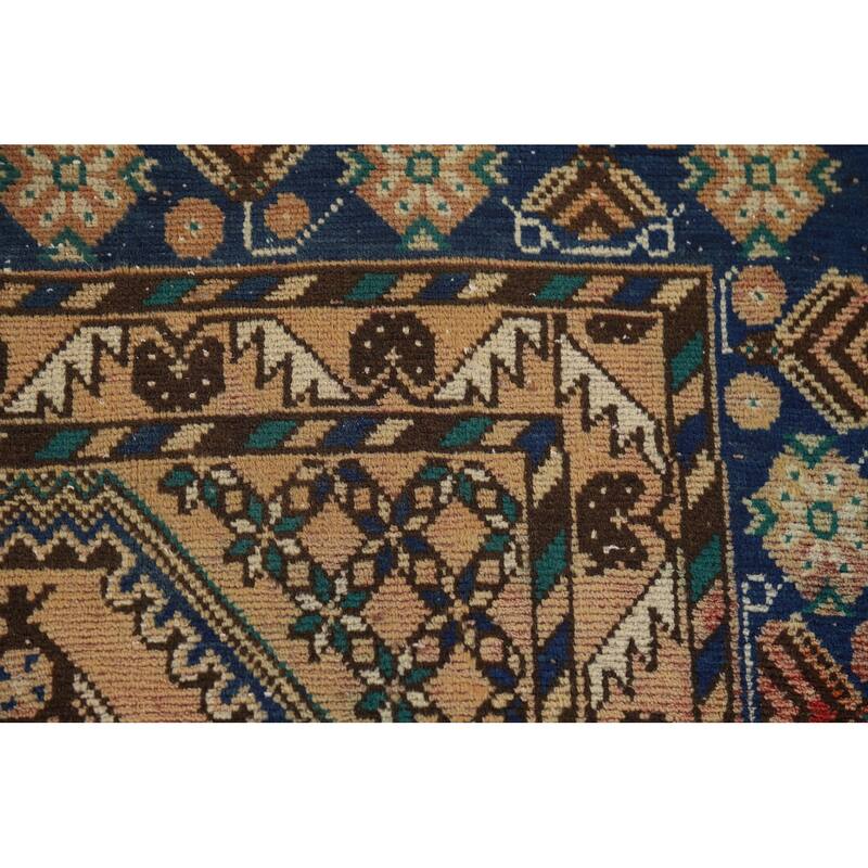 Geometric Bakhtiari Vintage Persian Area Rug Hand-Knotted Wool Carpet - 6'9" x 9'11"