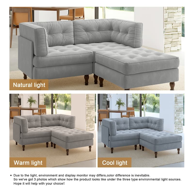 Oversized Sofa Corduroy Tufted Modular Sectional Set