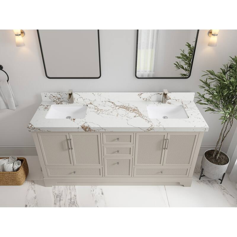 Willow Collections 72 x 22 Alys Double Bowl Sink Bathroom Vanity with Countertop - 2"Viola Gold - Fine Grain