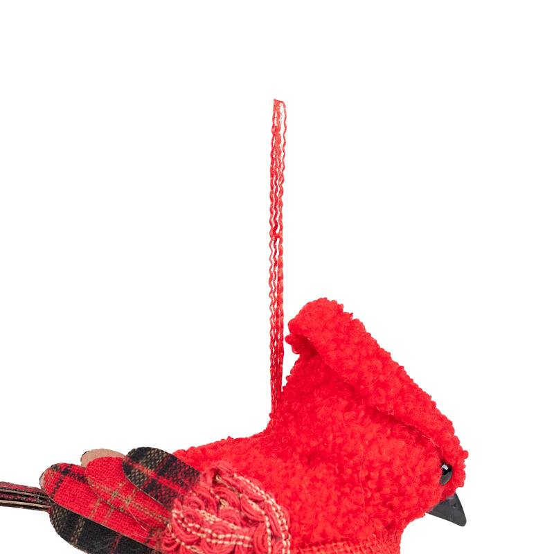 6.5" Red Burlap Cardinal with Pine Needles Berries Christmas Ornament