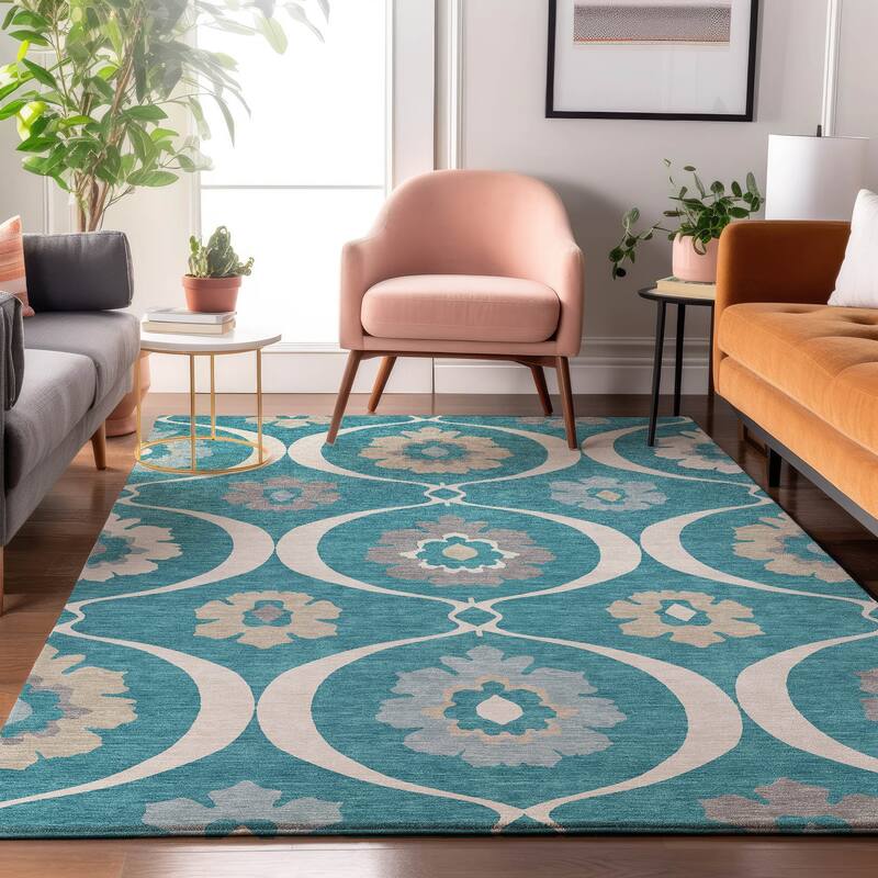 Premium Washable Super Soft Floral Scallops Mayfield Rug - Teal - 3' x 5'