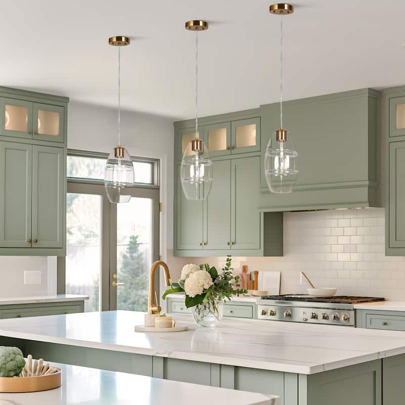 Modern Gold 1-Light Glass Pendant Light for Kitchen Island Dining Room - D6.7"xH12.6"