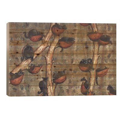 Catkins Print On Wood by Maggie Vandewalle - Multi-Color