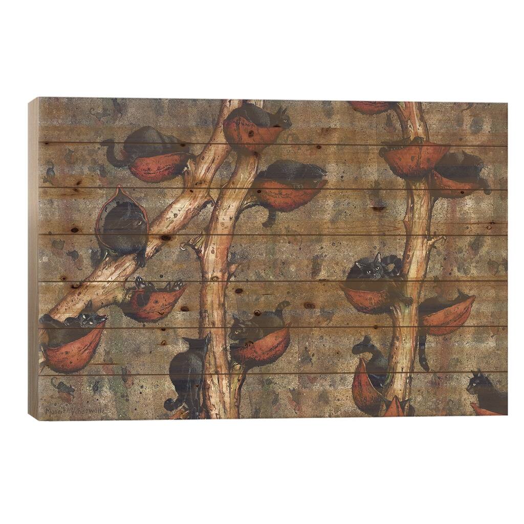 Catkins Print On Wood by Maggie Vandewalle - Multi-Color