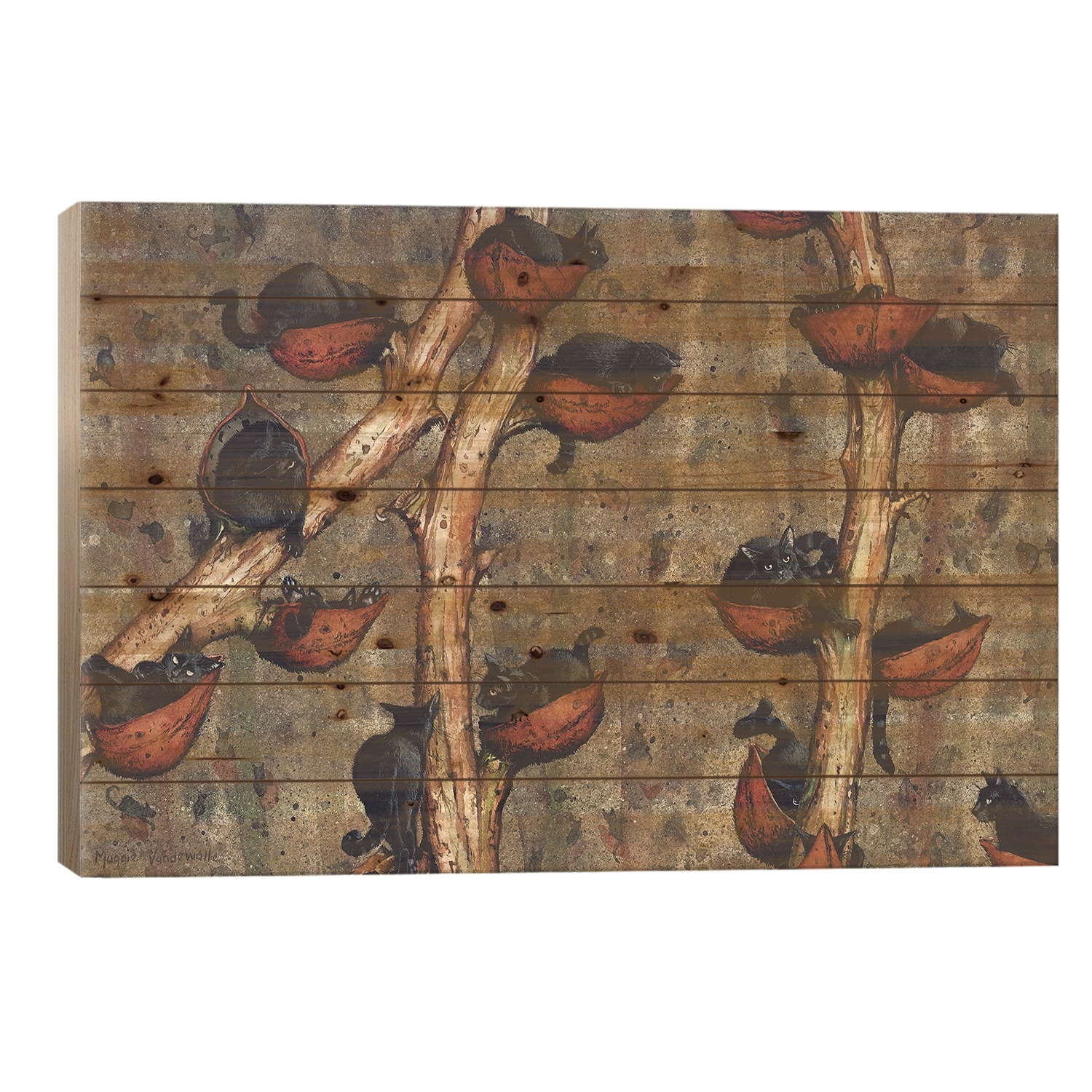 Catkins Print On Wood by Maggie Vandewalle - Multi-Color