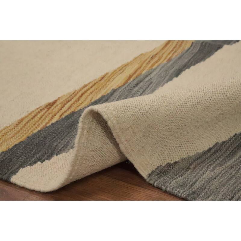 Hand Woven Oriental 100% Wool Carpet Southwestern Modern Beige & Ivories Kilim Area Rug - 10' 0'' X 6' 7''