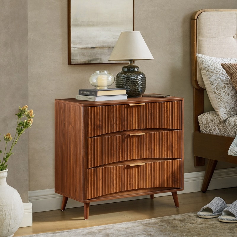 fluted wood dresser Garvee 56 Inch 6 Drawers Curved Profile Natural Oak Wooden Organizer for Bedroom Living Hallway and the six large drawers provide neat storage for all your favorite accessories and everyday items Mid-Century Fluted 3-Drawer Dresser Warm