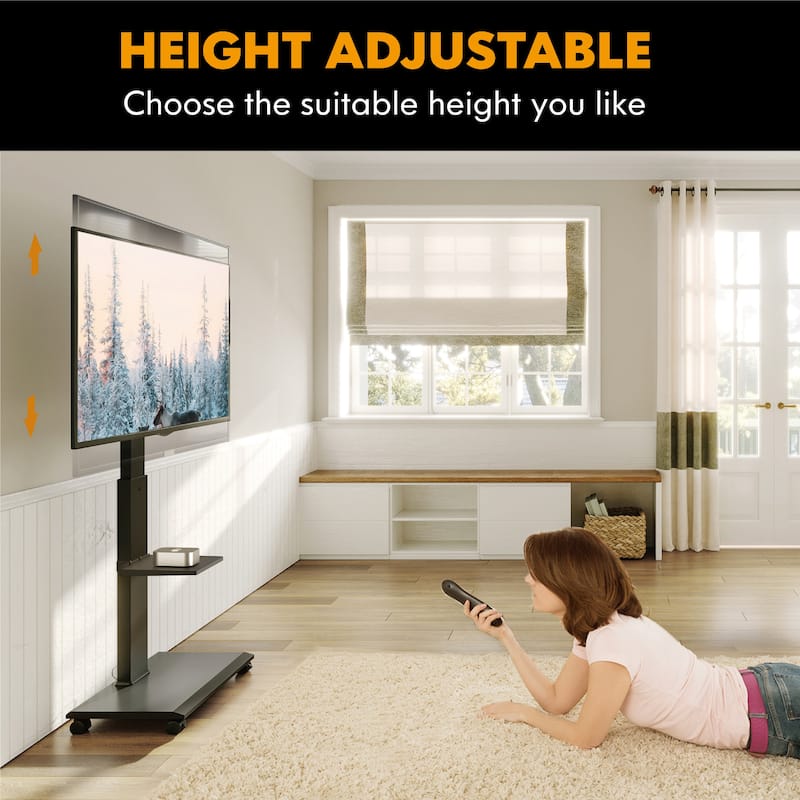 FITUEYES Mobile TV Stand for 32-75 Inch TVs, Portable TV Cart with Wheels, Height Adjustable with Horizontal and Vertical Swivel