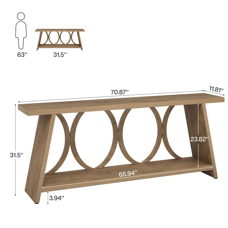 70.8 Inches Rustic Console Table with Storage Shelf for Entryway - 11.61" W x 70.8" L x 31.49"H