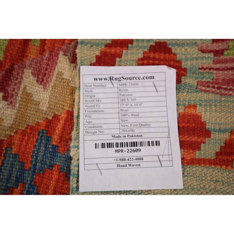 South Western Kilim Area Rug Hand-Woven Oriental Wool Carpet - 10'0" x 12'9"