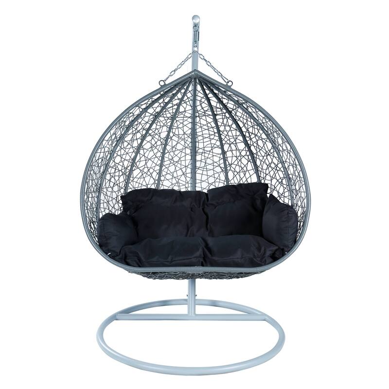 Hanging Swing Chair with Weave Design and Teardrop Shape in Grey Frame