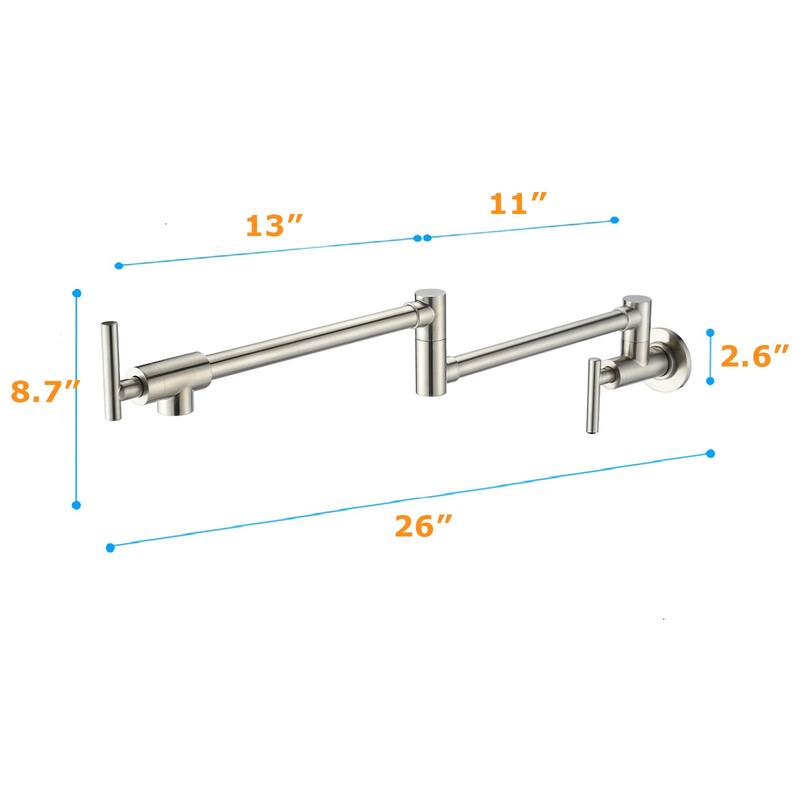 Wall Mount Rotatable Pot Filler Kitchen Faucet With Two Handles