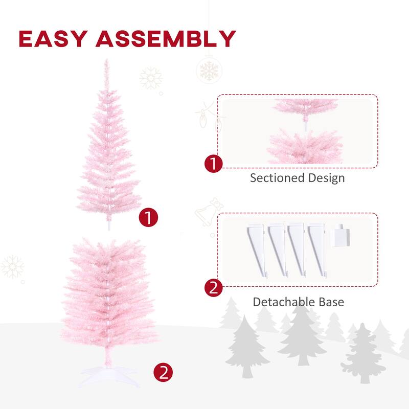 HOMCOM 5' Unlit Artificial Pencil Christmas Tree, Slim Xmas Tree with Foldable Metal Stand - 4.91 ft